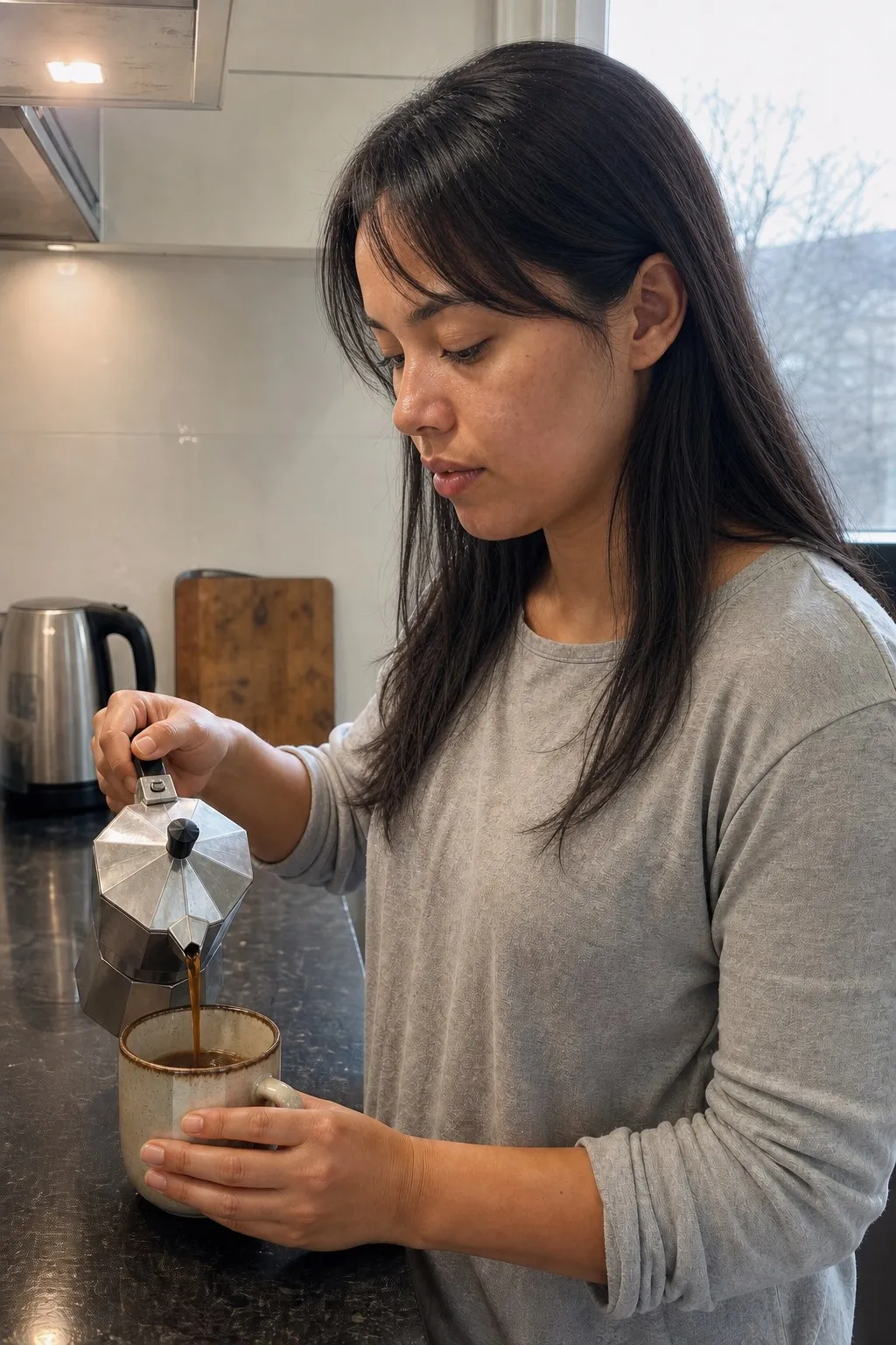 A woman with an oval face before and after side-swept fringe - after