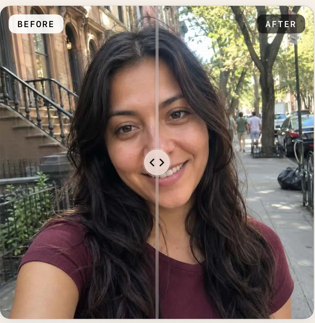 HaircutAI before and after comparison slider on a selfie