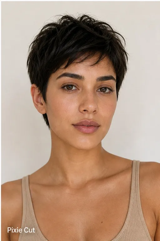 AI preview of the same person with a pixie cut